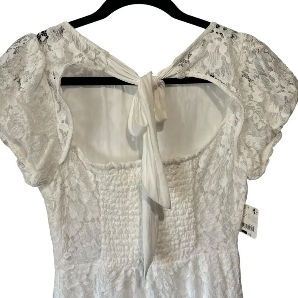 Revolve Free People White Hailee Puff Sleeve Lace Mini Dress